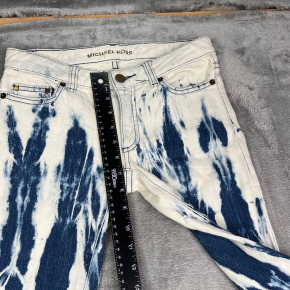 Michael‎ Kors Tie Dye Flare Jeans Women's 27 Blue White Boho Retro 70s High Rise - Picture 11 of 16